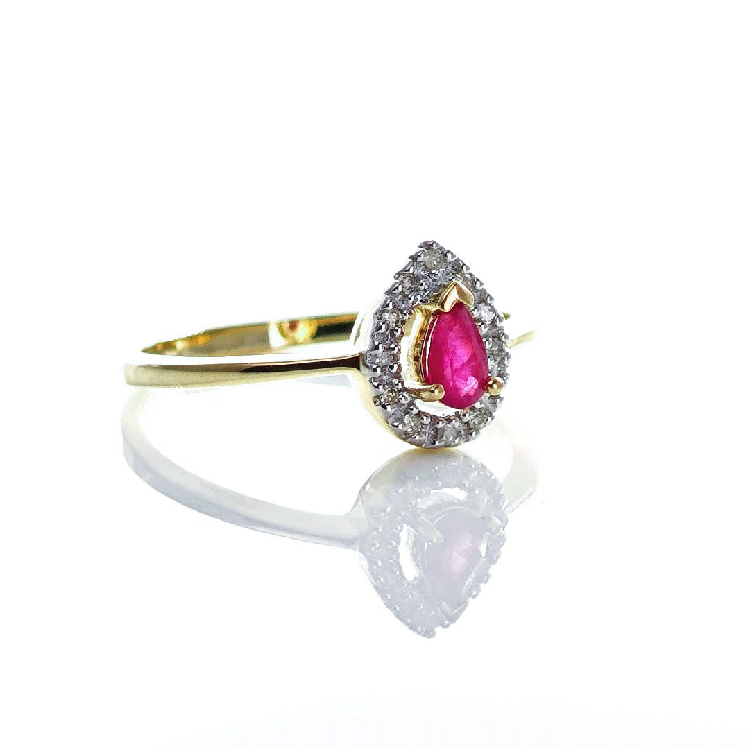 9ct Ruby Ring Size N Diamond Yellow Gold 0.32ct Red Oval Treated Gemstone