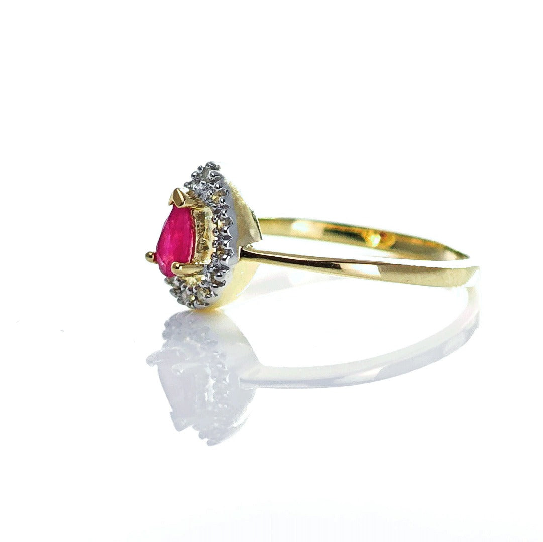 9ct Ruby Ring Size N Diamond Yellow Gold 0.32ct Red Oval Treated Gemstone