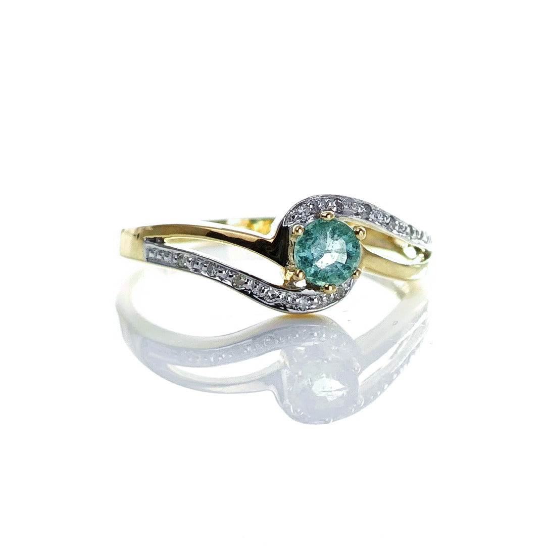 9ct Emerald Ring Size N Diamond Yellow Gold 0.25ct Green Round Gemstone