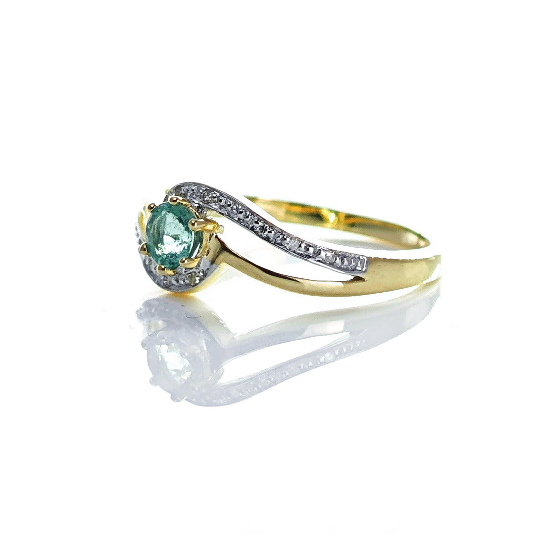 9ct Emerald Ring Size N Diamond Yellow Gold 0.25ct Green Round Gemstone