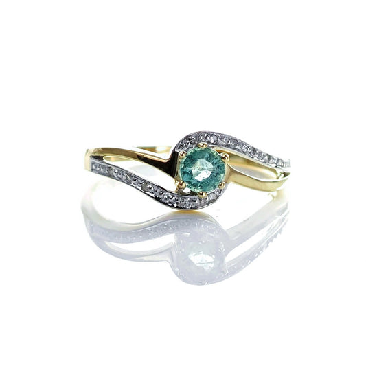 9ct Emerald Ring Size N Diamond Yellow Gold 0.25ct Green Round Gemstone