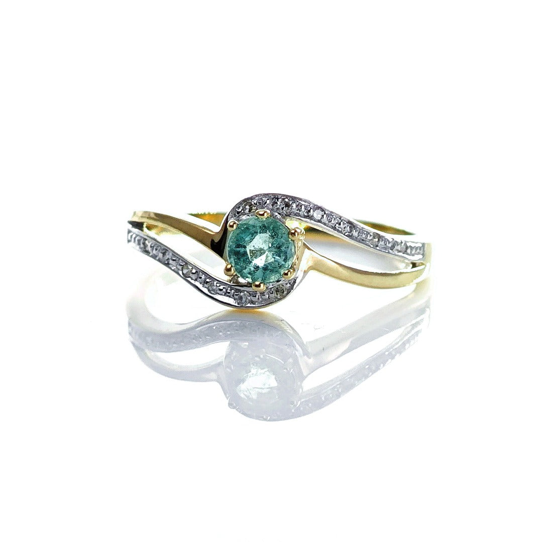 9ct Emerald Ring Size N Diamond Yellow Gold 0.25ct Green Round Gemstone