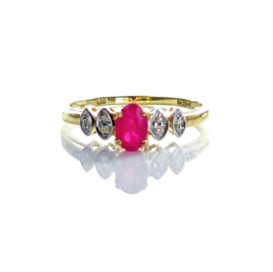 9ct Ruby Ring Size O.5 Diamond Yellow Gold 0.65ct Red Oval Treated Gemstone