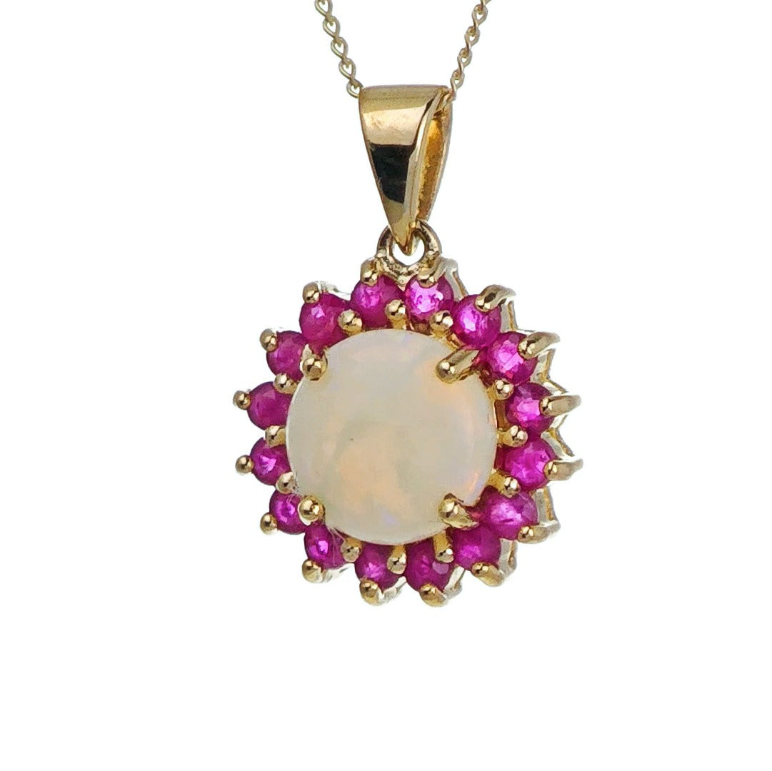 9ct Opal Ruby Necklace Yellow Gold 1.9ct White Round Natural Gemstone