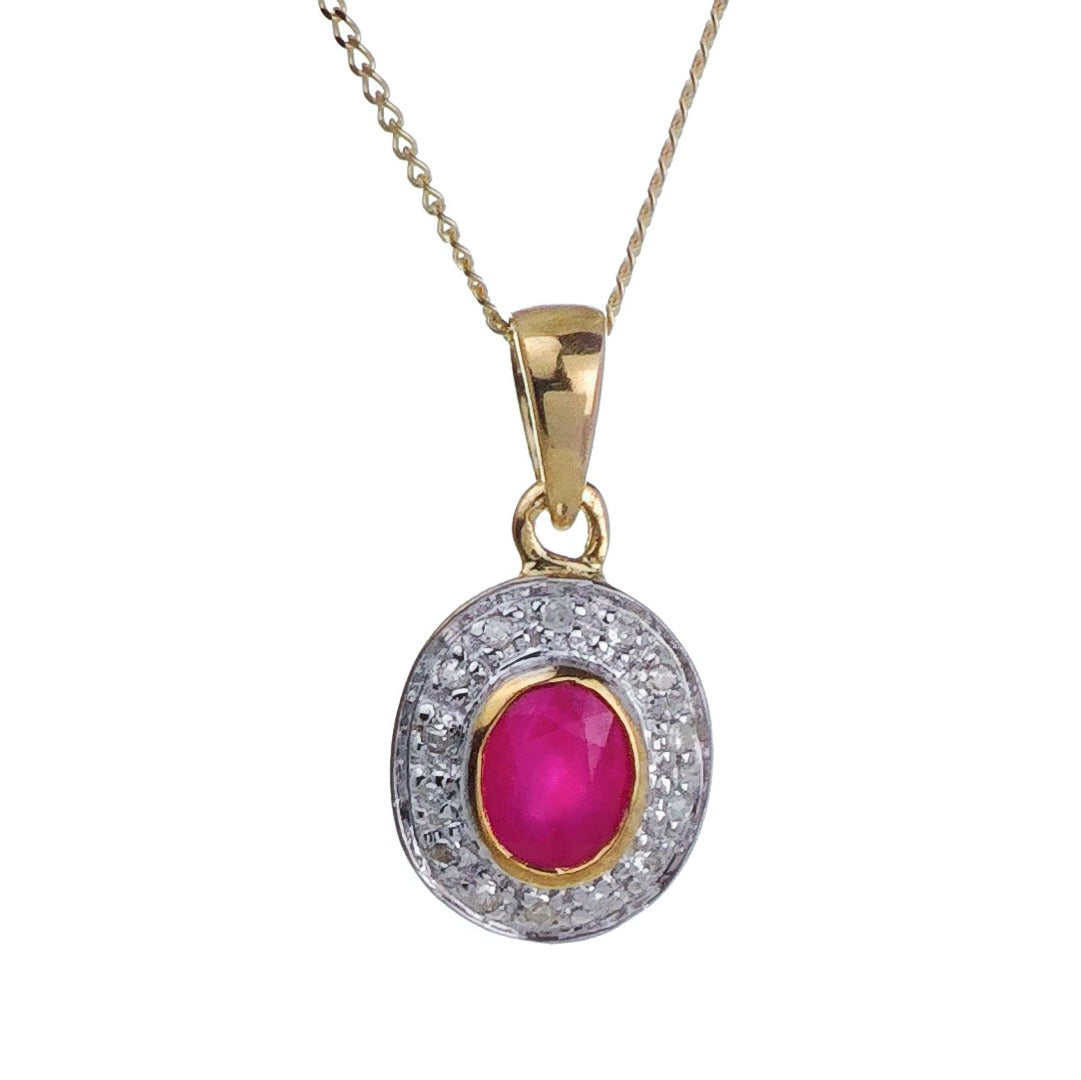 9ct Ruby Necklace Diamonds Yellow Gold 0.5ct Red Oval Natural Gemstone