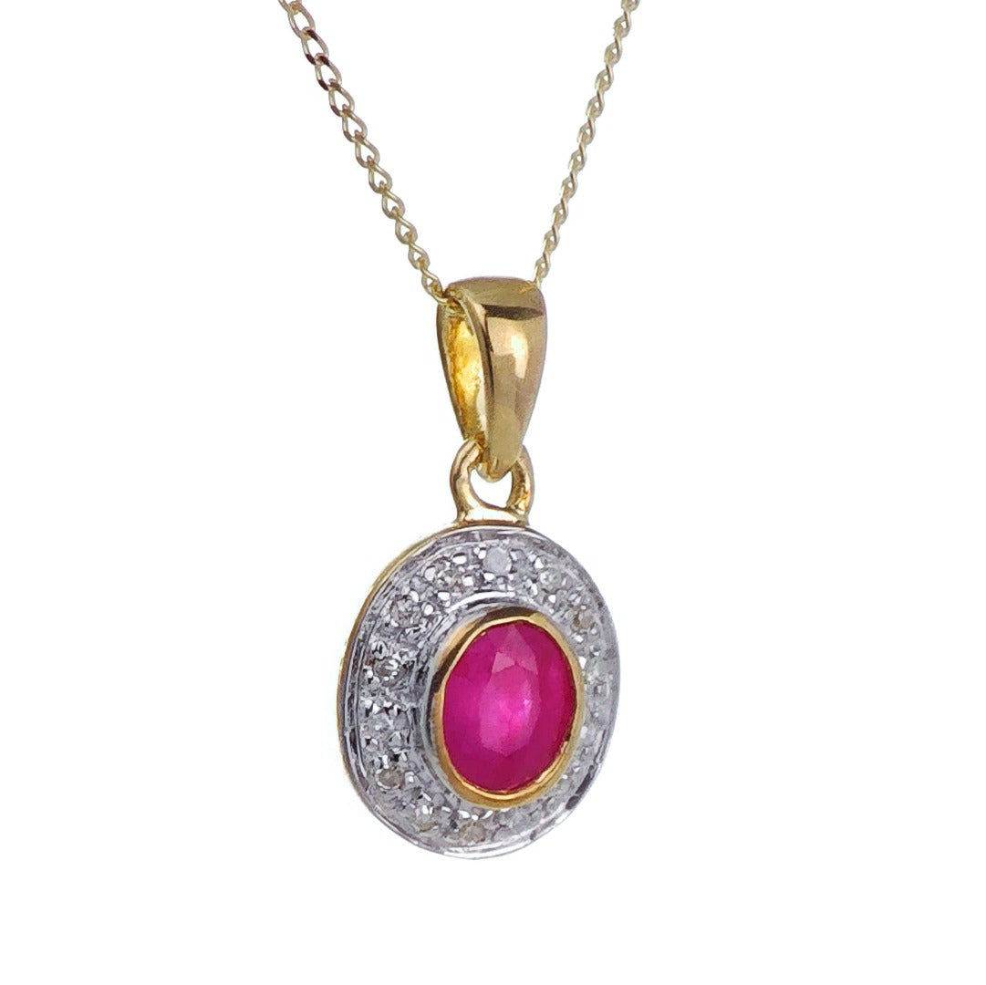 9ct Ruby Necklace Diamonds Yellow Gold 0.5ct Red Oval Natural Gemstone