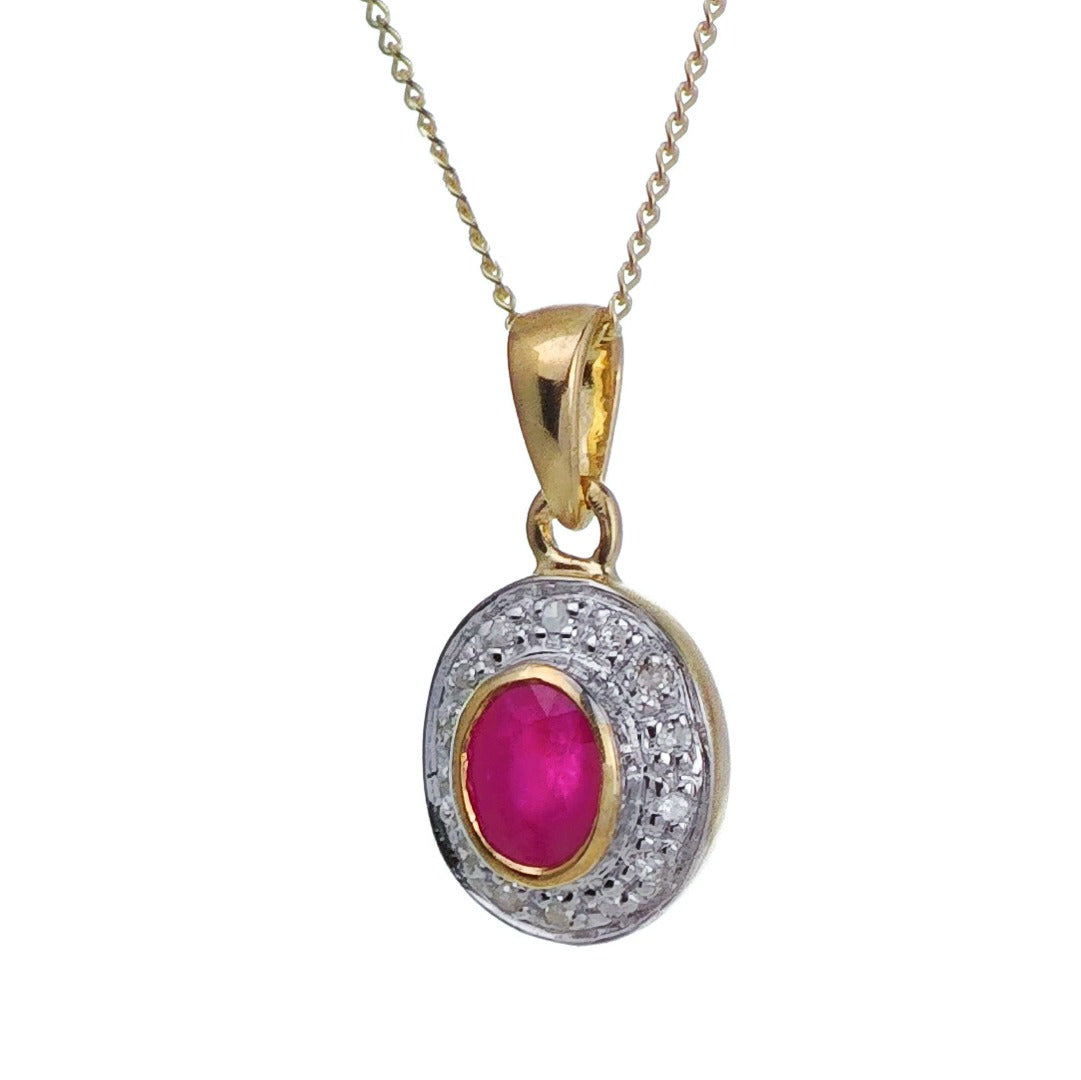 9ct Ruby Necklace Diamonds Yellow Gold 0.5ct Red Oval Natural Gemstone