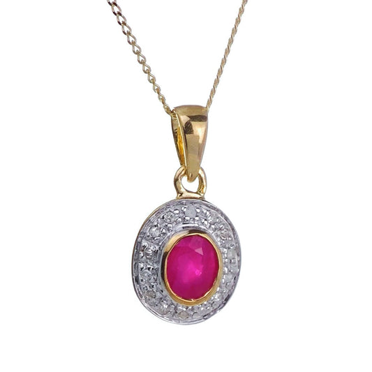 9ct Ruby Necklace Diamonds Yellow Gold 0.5ct Red Oval Natural Gemstone