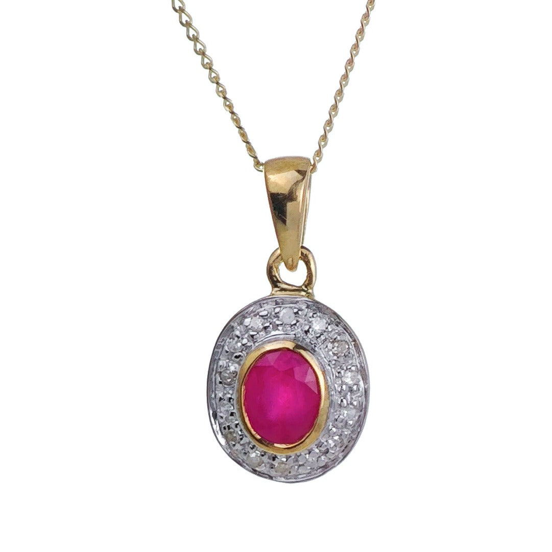 9ct Ruby Necklace Diamonds Yellow Gold 0.5ct Red Oval Natural Gemstone