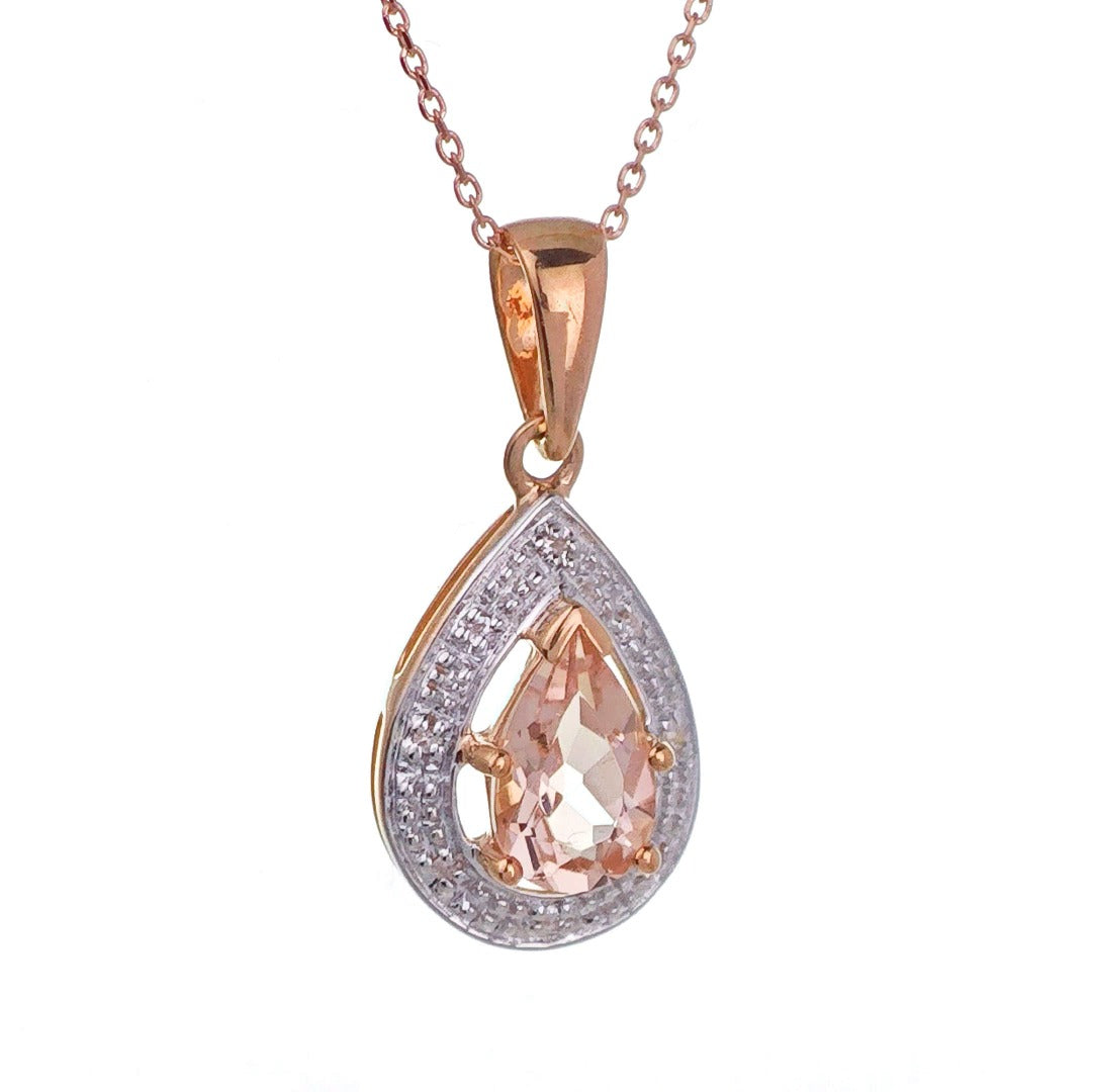 9ct Morganite Necklace Rose Gold 0.78ct Pink Pear Natural Gemstone