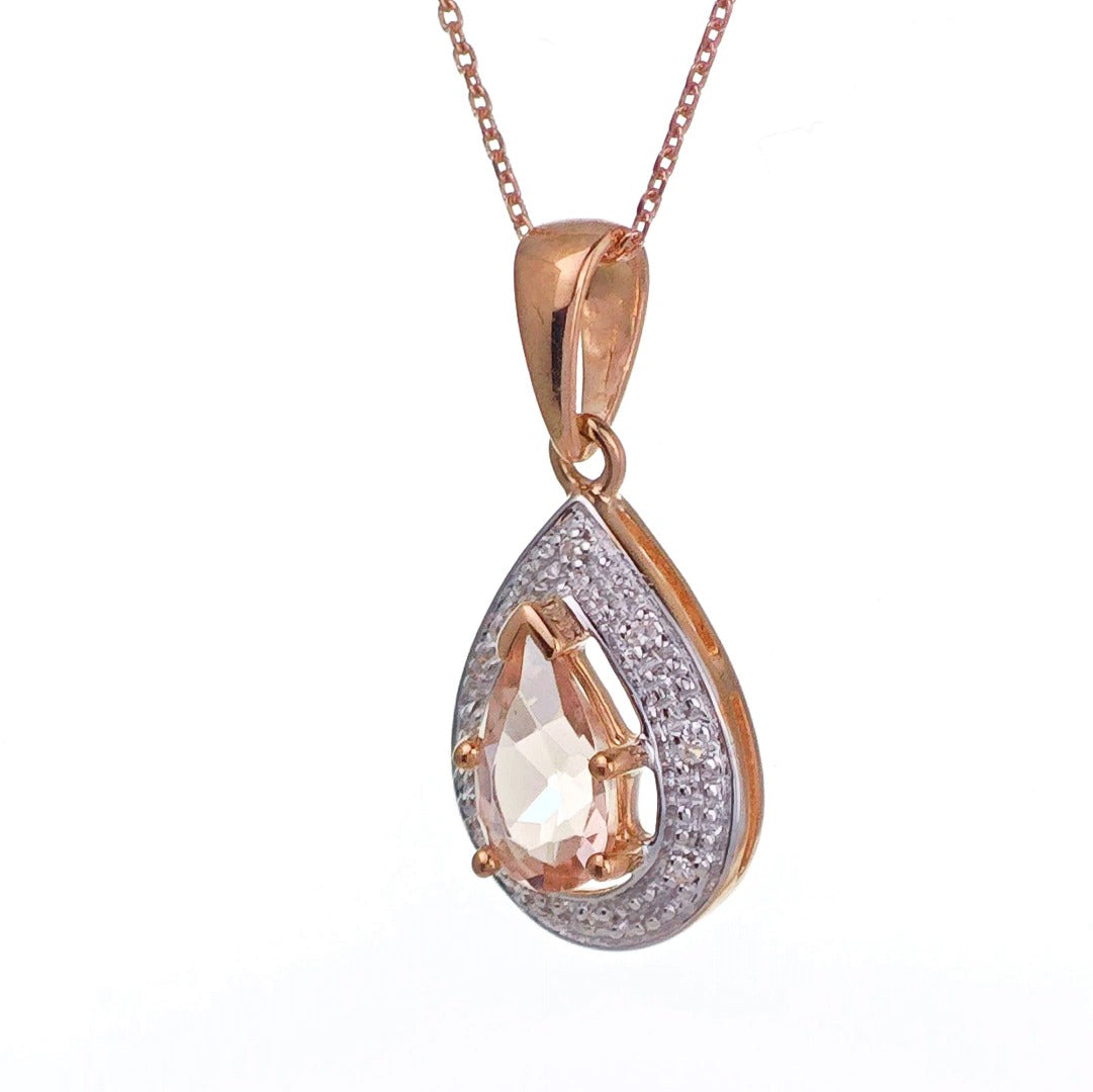 9ct Morganite Necklace Rose Gold 0.78ct Pink Pear Natural Gemstone