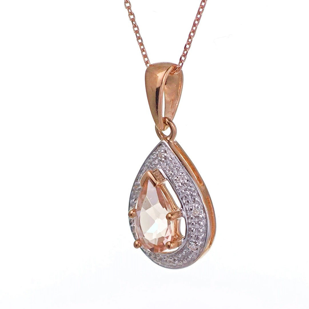 9ct Morganite Necklace Rose Gold 0.78ct Pink Pear Natural Gemstone