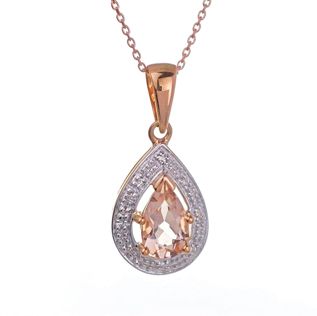 9ct Morganite Necklace Rose Gold 0.78ct Pink Pear Natural Gemstone