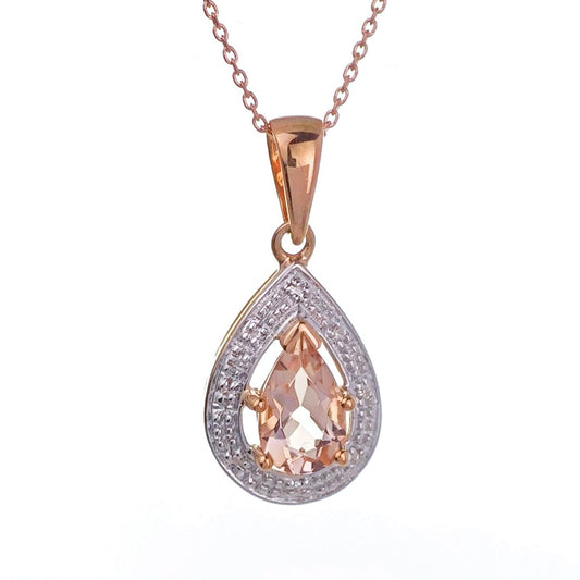 9ct Morganite Necklace Rose Gold 0.78ct Pink Pear Natural Gemstone