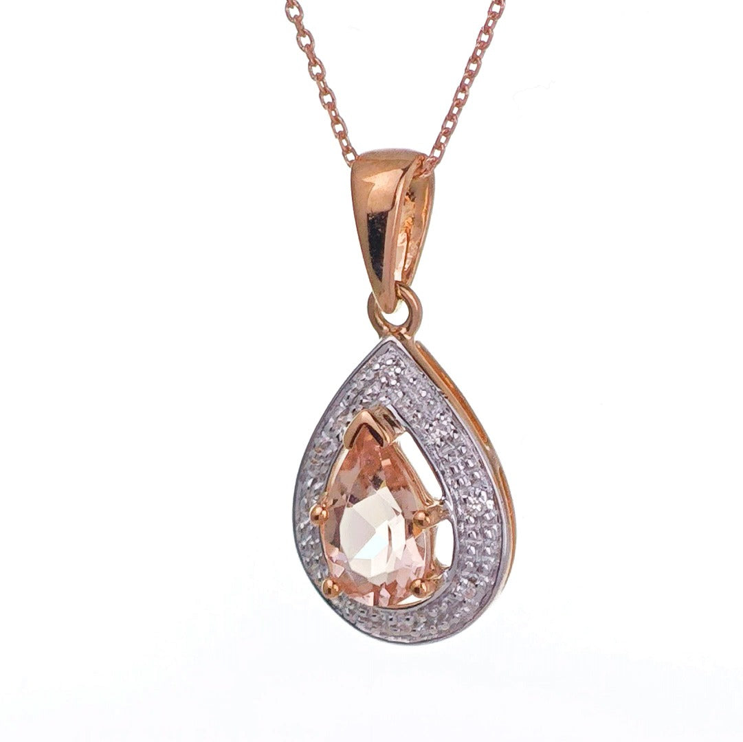 9ct Morganite Necklace Rose Gold 0.78ct Pink Pear Natural Gemstone