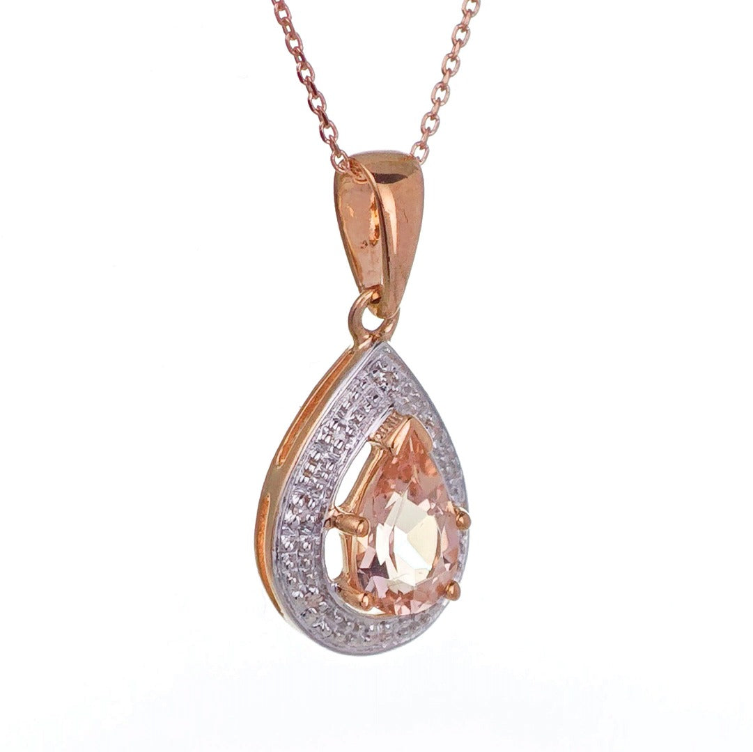 9ct Morganite Necklace Rose Gold 0.78ct Pink Pear Natural Gemstone