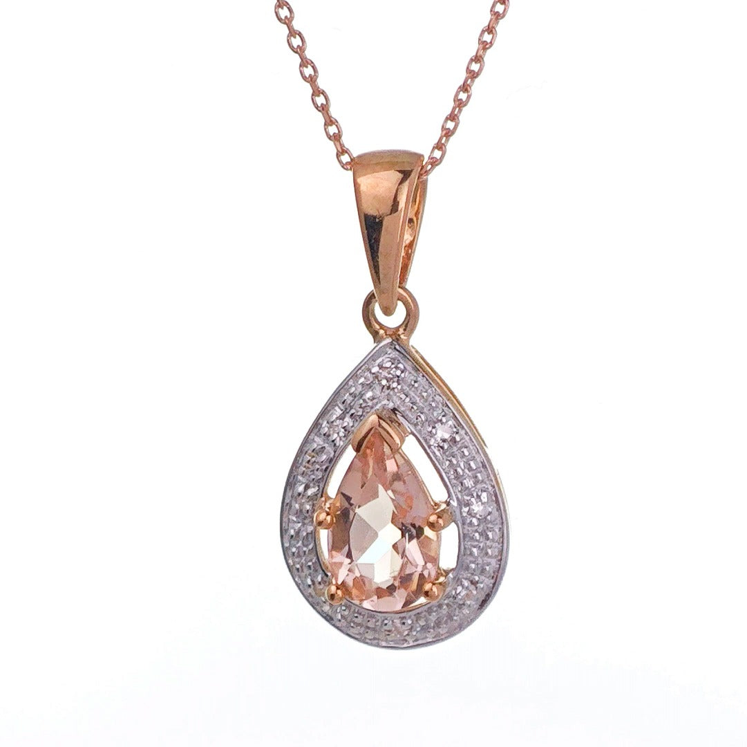 9ct Morganite Necklace Rose Gold 0.78ct Pink Pear Natural Gemstone