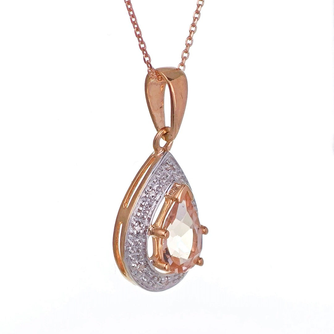 9ct Morganite Necklace Rose Gold 0.78ct Pink Pear Natural Gemstone