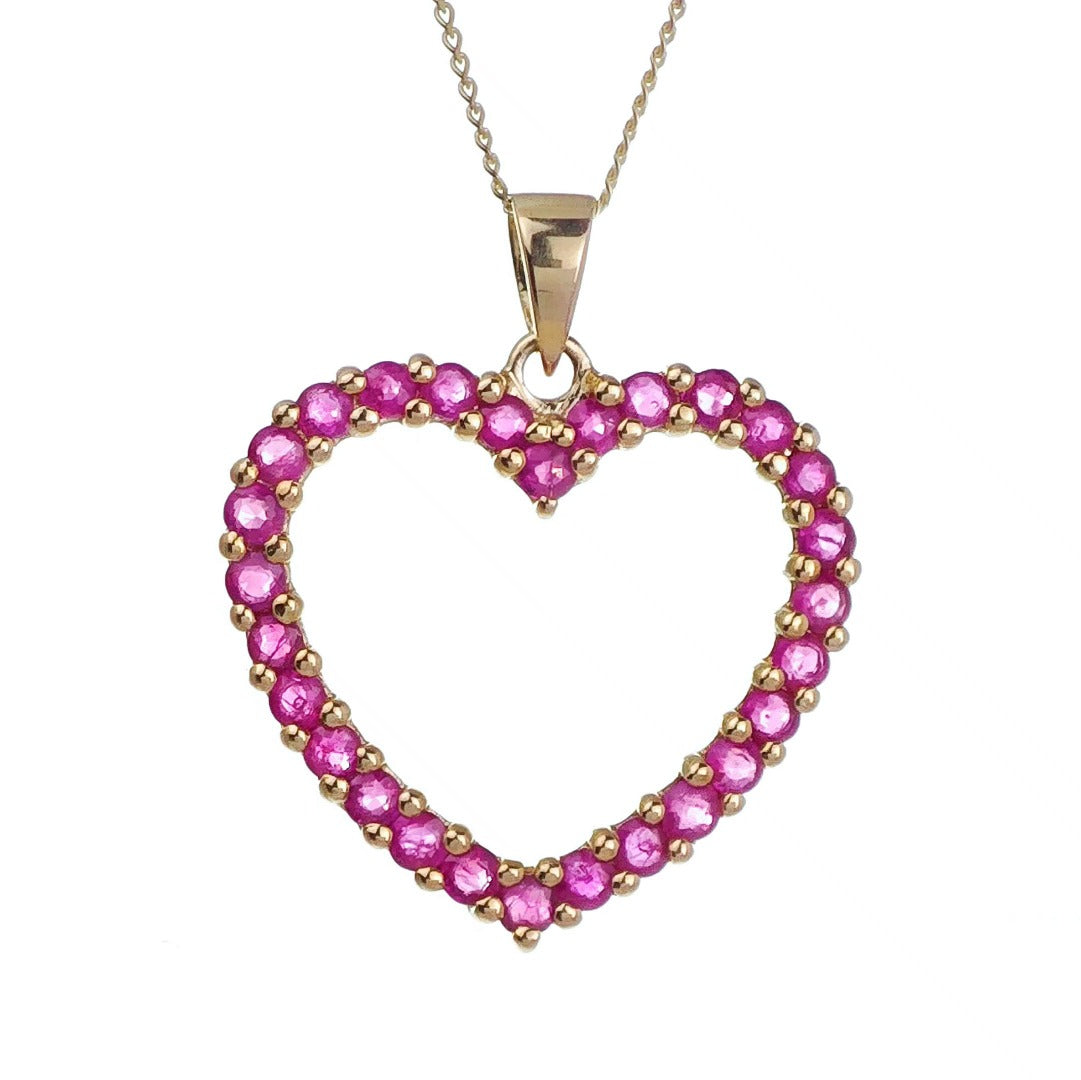 9ct Ruby Heart Necklace Yellow Gold 1.2ct Red Round Natural Gemstone 18inch Chain