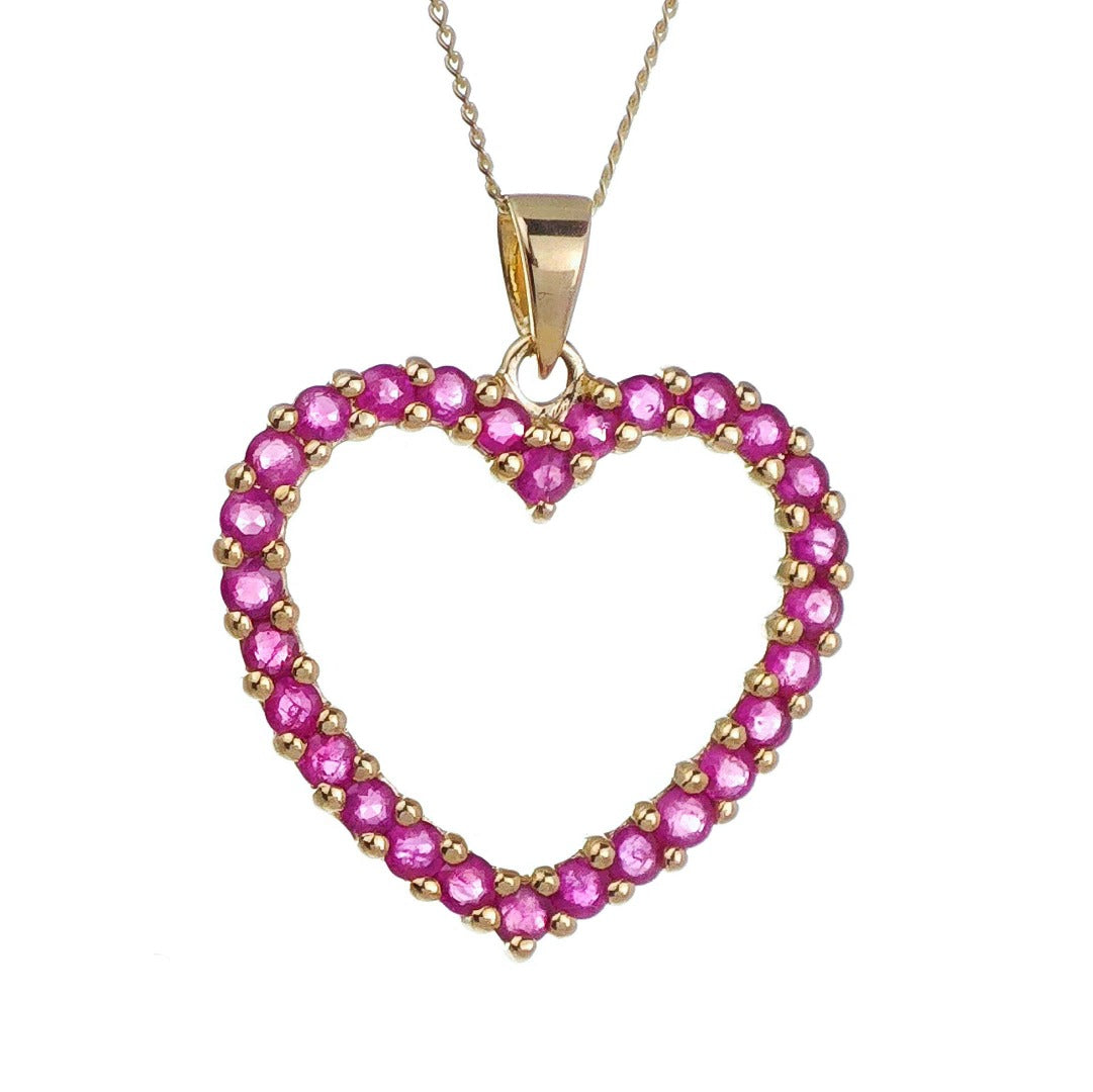 9ct Ruby Heart Necklace Yellow Gold 1.2ct Red Round Natural Gemstone 18inch Chain