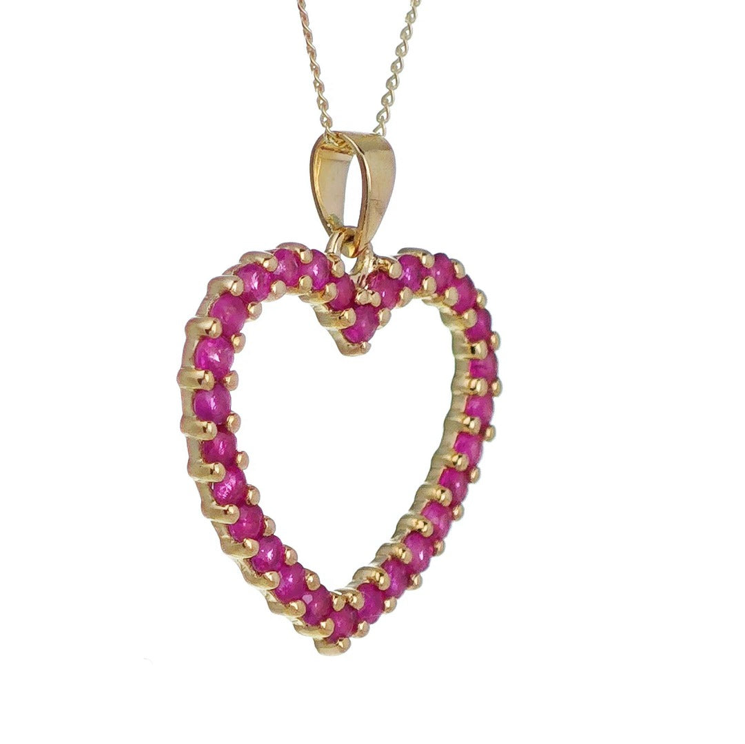 9ct Ruby Heart Necklace Yellow Gold 1.2ct Red Round Natural Gemstone 18inch Chain