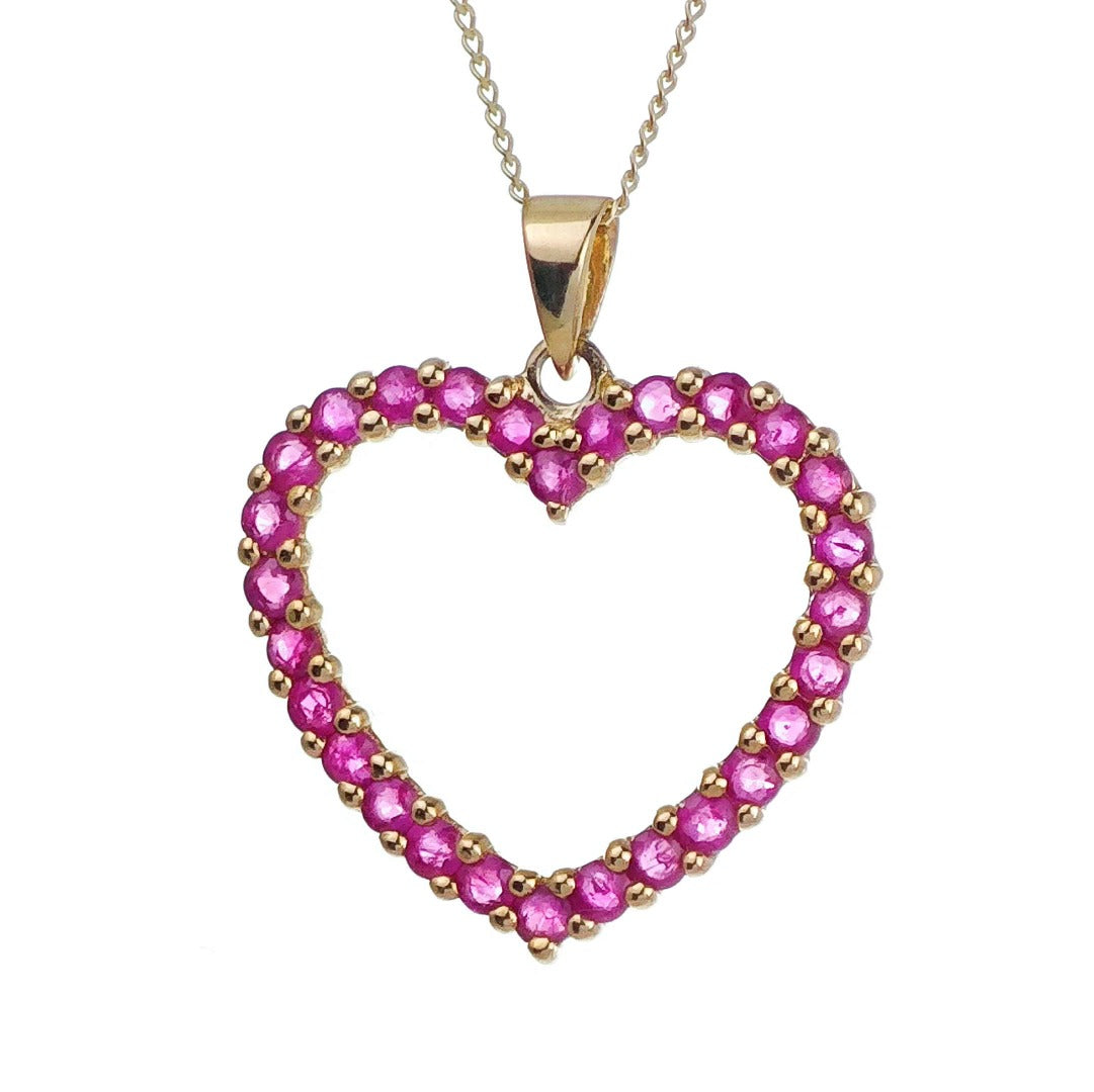 9ct Ruby Heart Necklace Yellow Gold 1.2ct Red Round Natural Gemstone 18inch Chain