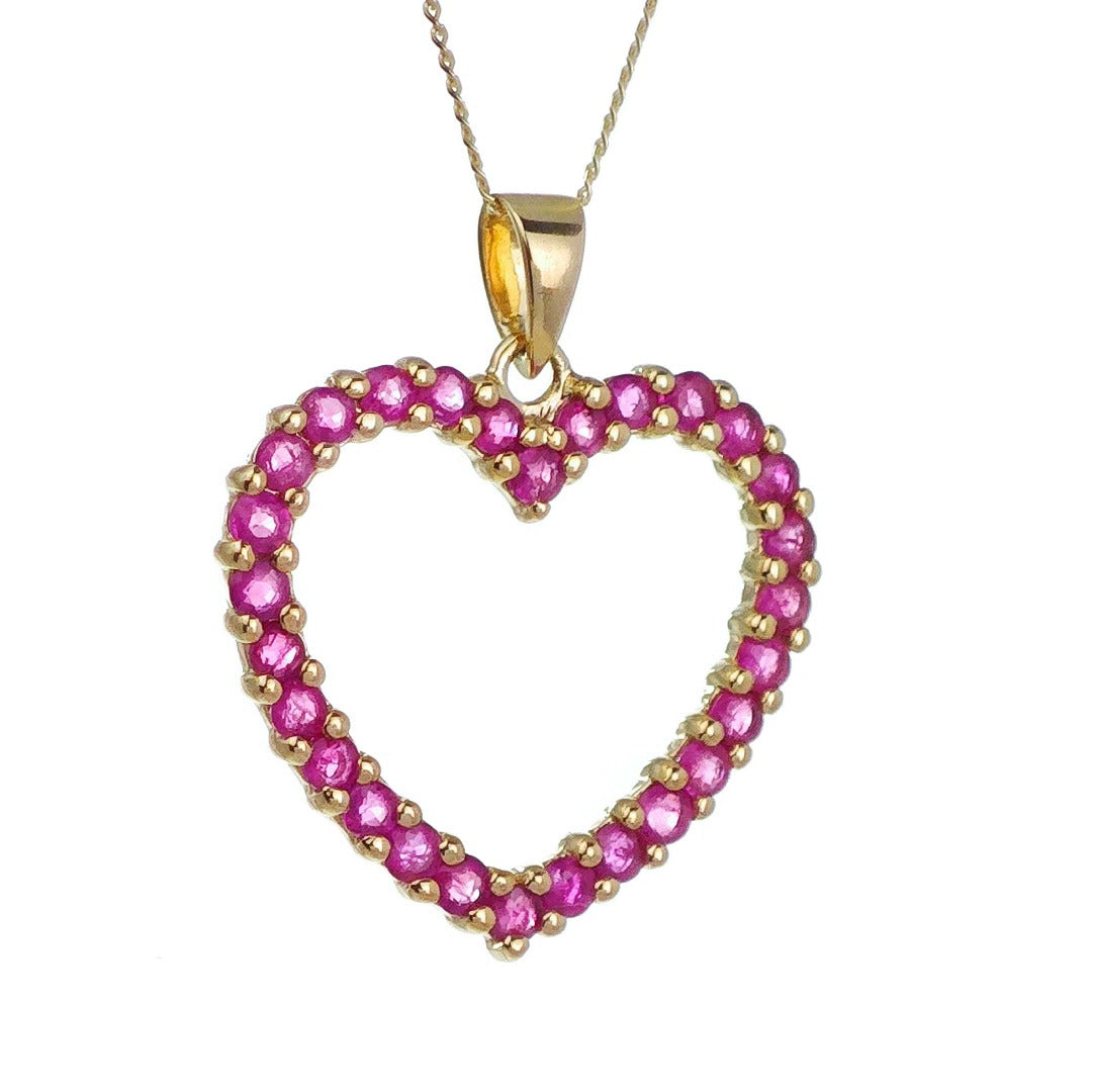 9ct Ruby Heart Necklace Yellow Gold 1.2ct Red Round Natural Gemstone 18inch Chain