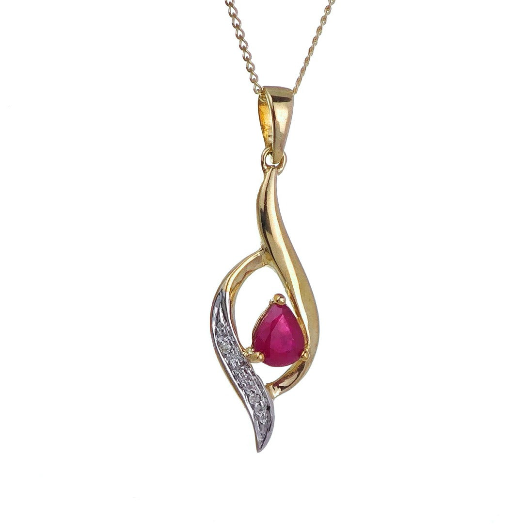 9ct Ruby Necklace Diamond Yellow Gold 0.39ct Red Pear Natural Gemstone