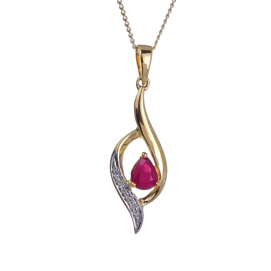 9ct Ruby Necklace Diamond Yellow Gold 0.39ct Red Pear Natural Gemstone