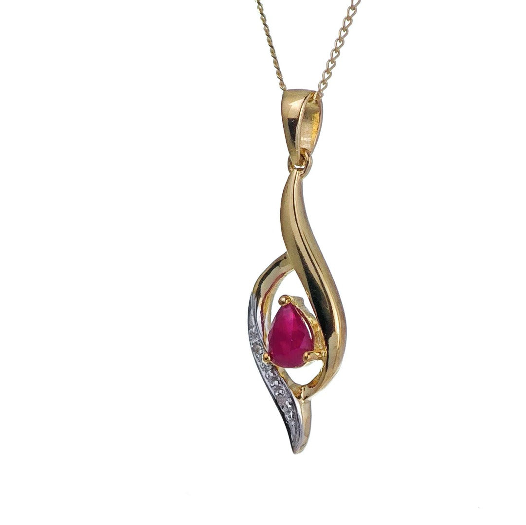 9ct Ruby Necklace Diamond Yellow Gold 0.39ct Red Pear Natural Gemstone