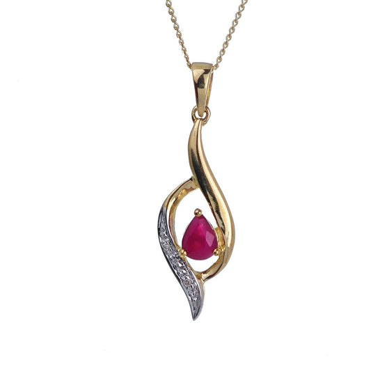 9ct Ruby Necklace Diamond Yellow Gold 0.39ct Red Pear Natural Gemstone