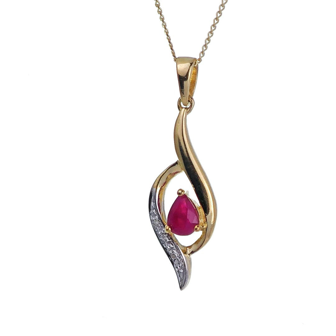 9ct Ruby Necklace Diamond Yellow Gold 0.39ct Red Pear Natural Gemstone