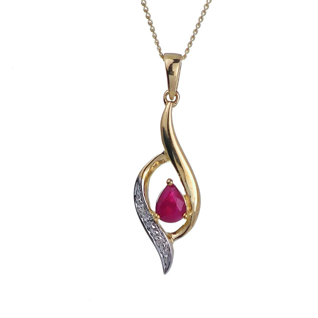 9ct Ruby Necklace Diamond Yellow Gold 0.39ct Red Pear Natural Gemstone