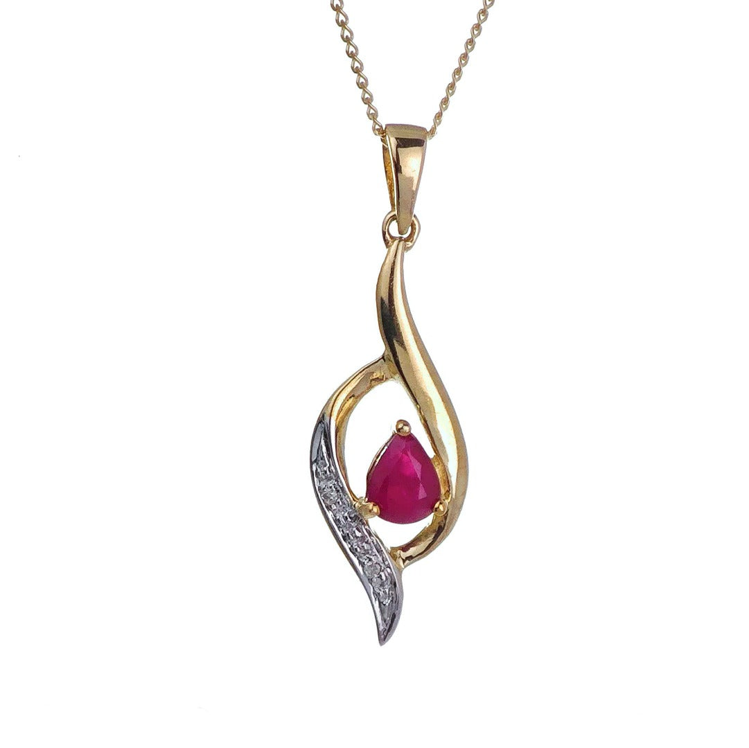 9ct Ruby Necklace Diamond Yellow Gold 0.39ct Red Pear Natural Gemstone