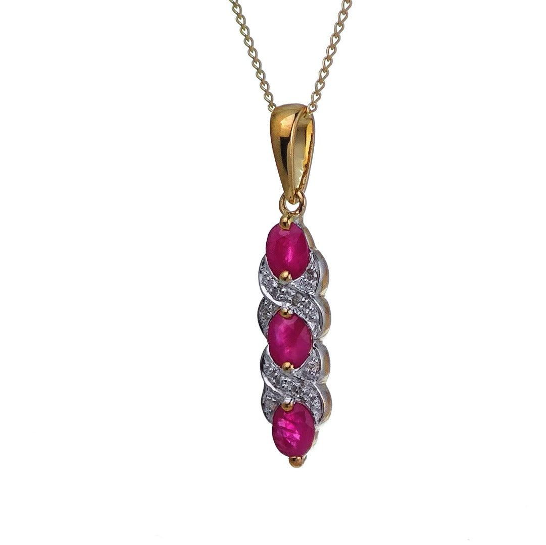 9ct Ruby Necklace Diamond Yellow Gold 0.6ct Red Oval Natural Gemstone 18in chain