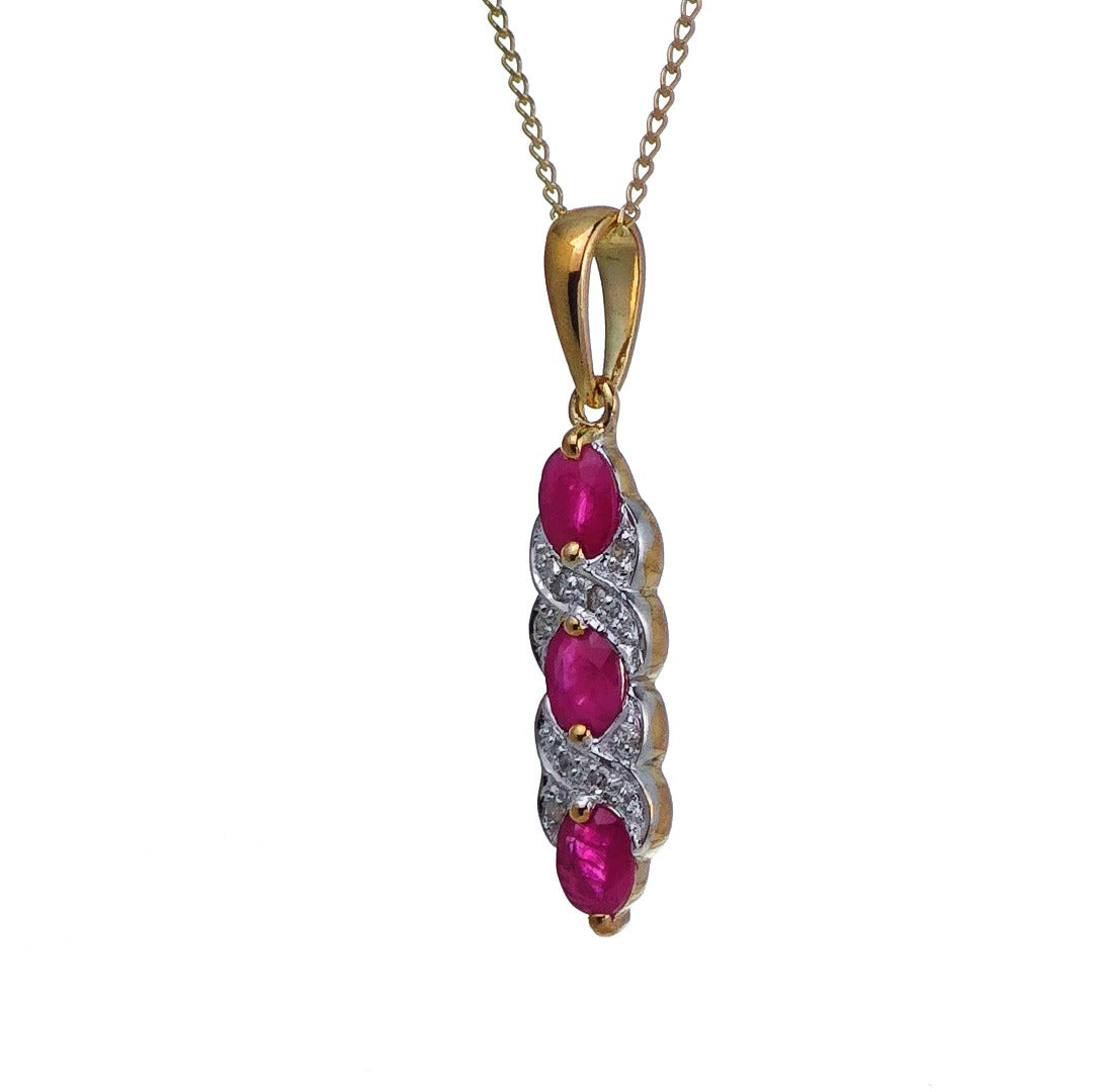 9ct Ruby Necklace Diamond Yellow Gold 0.6ct Red Oval Natural Gemstone 18in chain