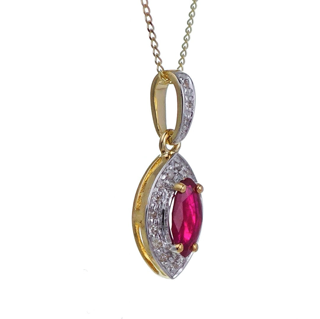 9ct Ruby Necklace Diamonds Yellow Gold 0.56ct Red Marquise Natural Gemstone