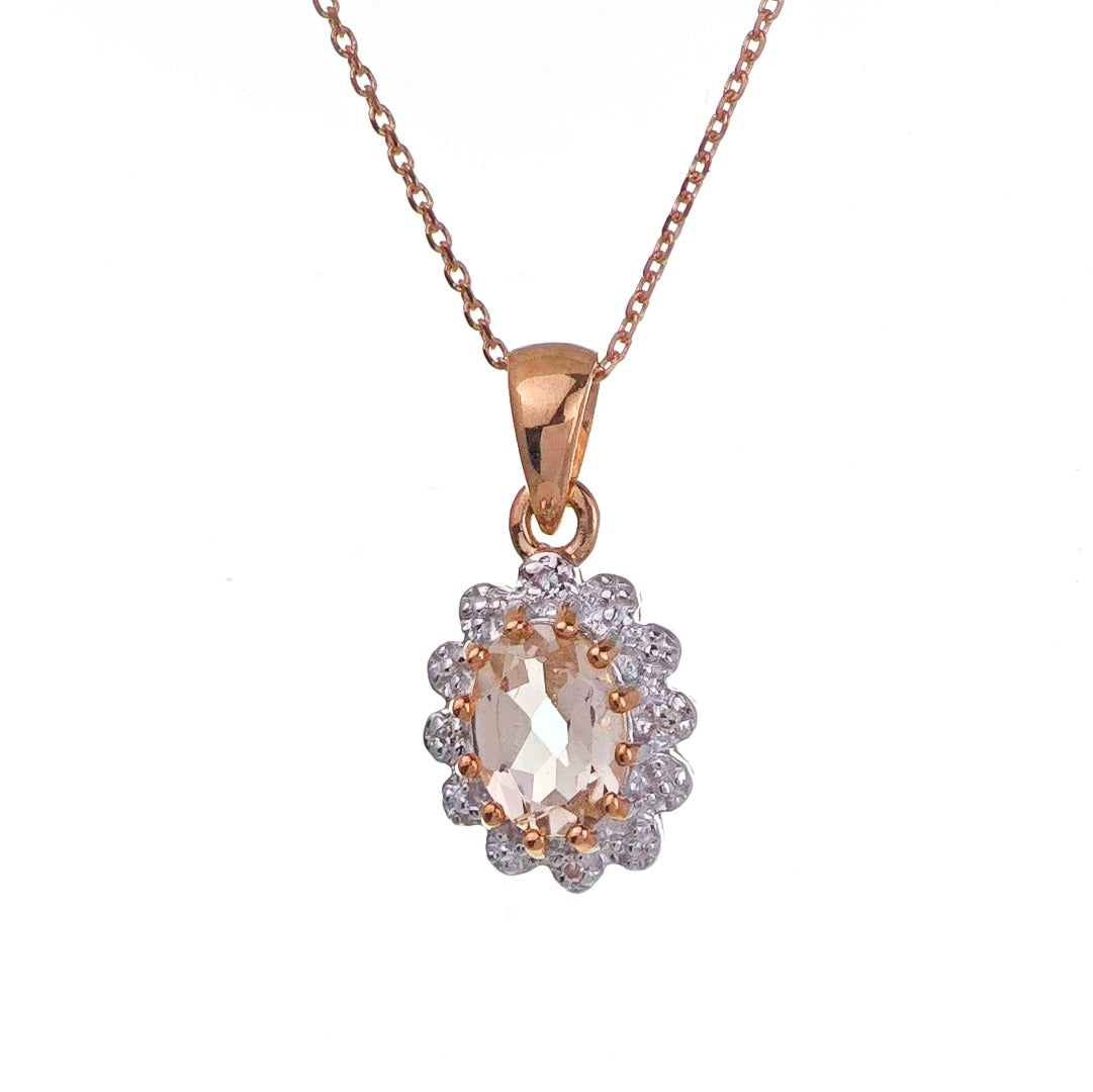 9ct Morganite Necklace Diamonds Rose Gold 0.4ct Pink Oval Natural Gemstone