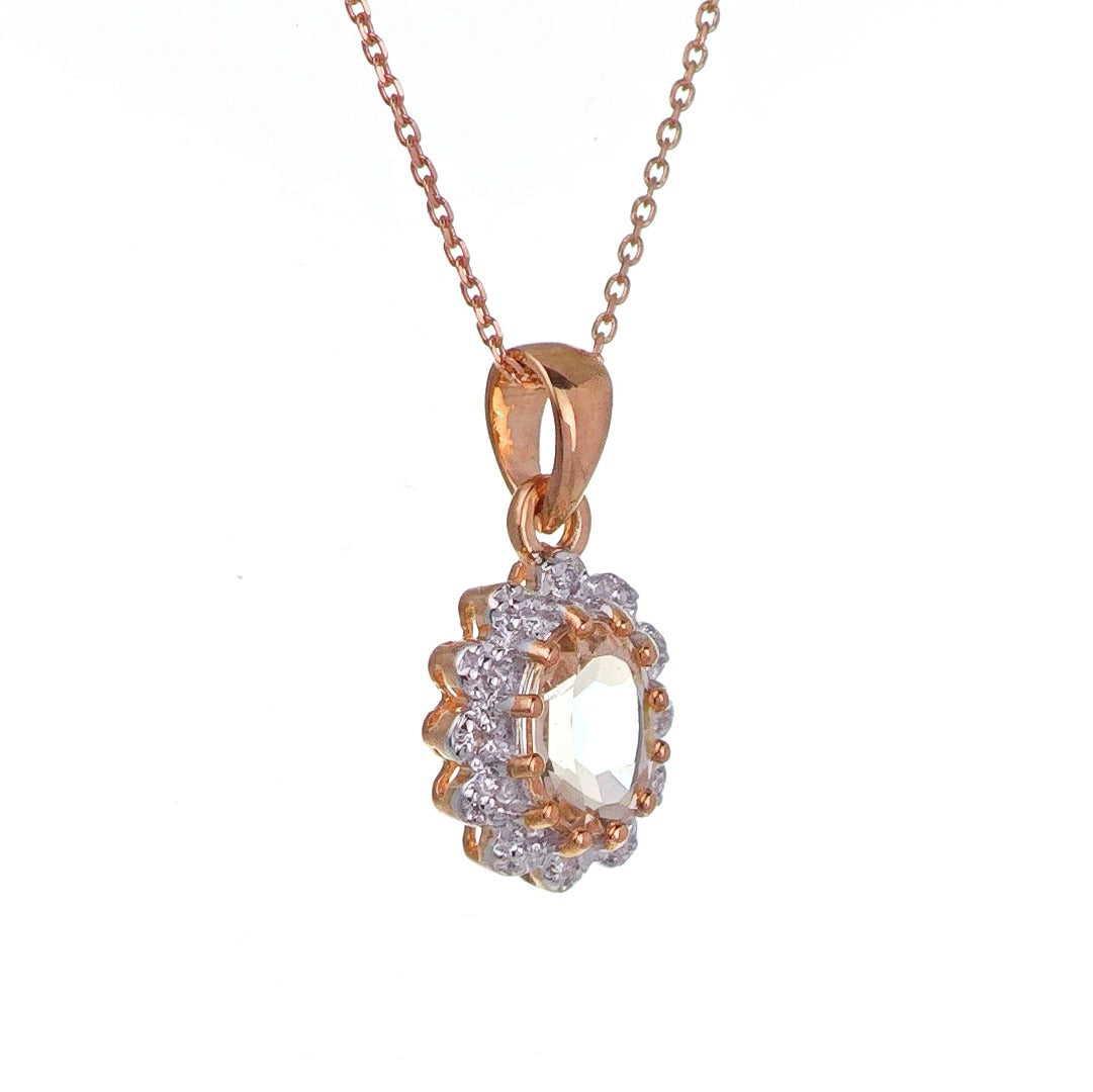 9ct Morganite Necklace Diamonds Rose Gold 0.4ct Pink Oval Natural Gemstone