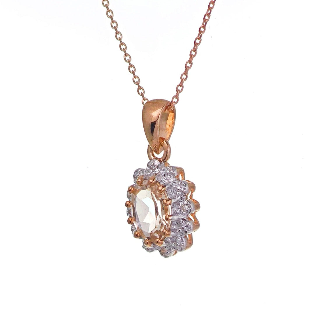 9ct Morganite Necklace Diamonds Rose Gold 0.4ct Pink Oval Natural Gemstone