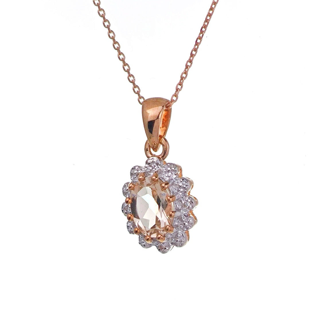 9ct Morganite Necklace Diamonds Rose Gold 0.4ct Pink Oval Natural Gemstone