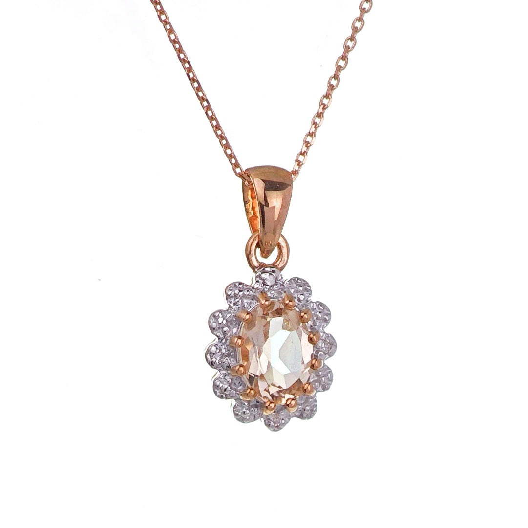 9ct Morganite Necklace Diamonds Rose Gold 0.4ct Pink Oval Natural Gemstone