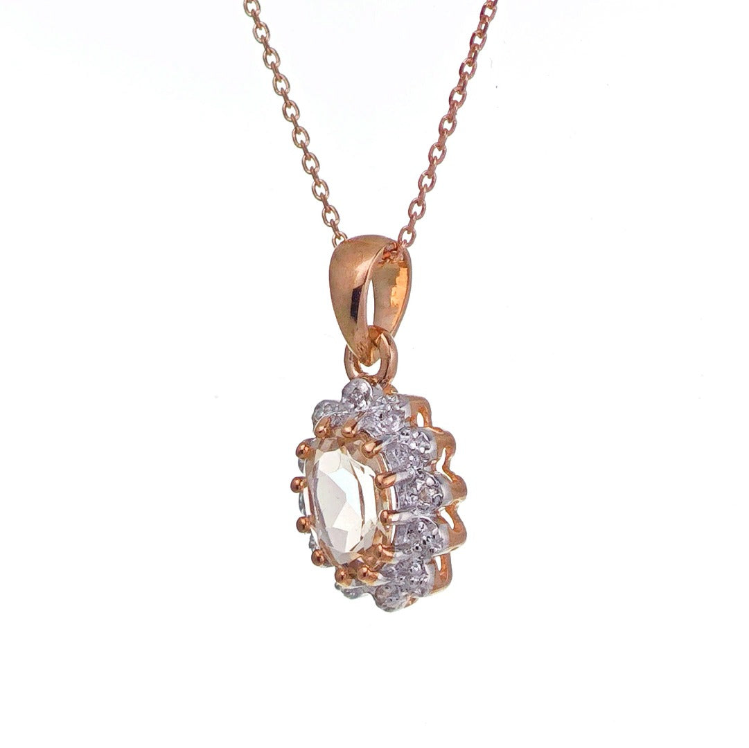 9ct Morganite Necklace Diamonds Rose Gold 0.4ct Pink Oval Natural Gemstone