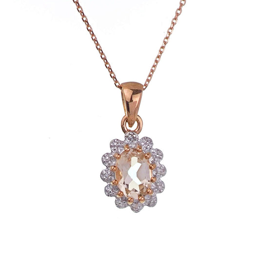 9ct Morganite Necklace Diamonds Rose Gold 0.4ct Pink Oval Natural Gemstone