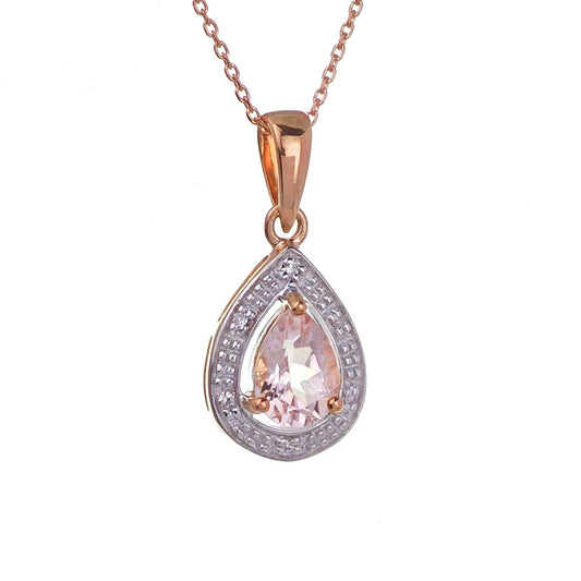 9ct Morganite Necklace Rose Gold 0.68ct Pink Pear Natural Gemstone