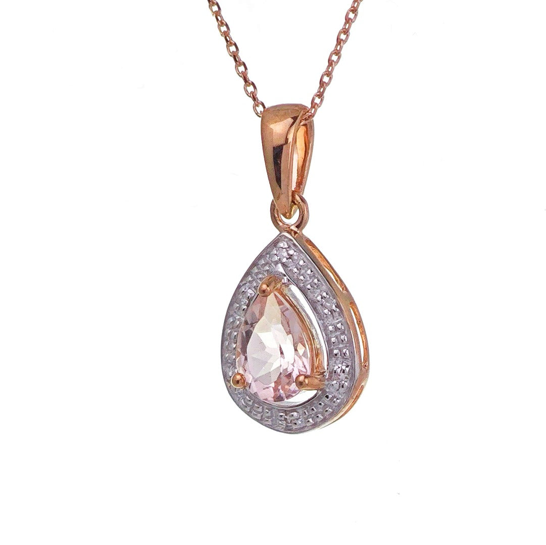 9ct Morganite Necklace Rose Gold 0.68ct Pink Pear Natural Gemstone