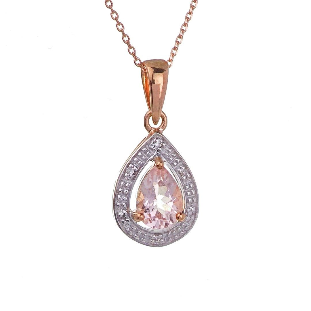 9ct Morganite Necklace Rose Gold 0.68ct Pink Pear Natural Gemstone