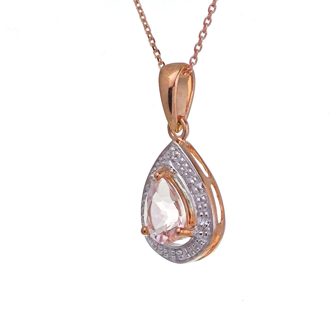 9ct Morganite Necklace Rose Gold 0.68ct Pink Pear Natural Gemstone