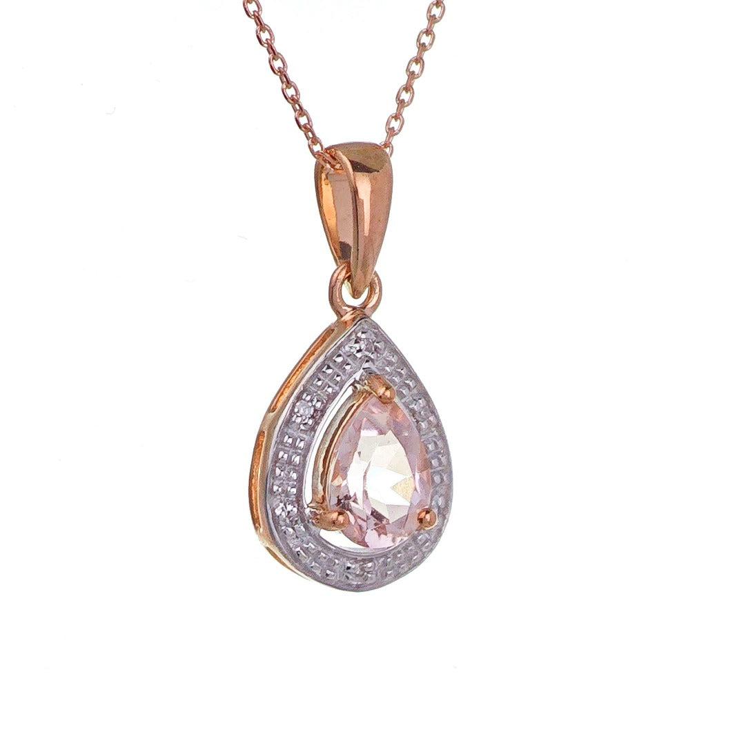 9ct Morganite Necklace Rose Gold 0.68ct Pink Pear Natural Gemstone