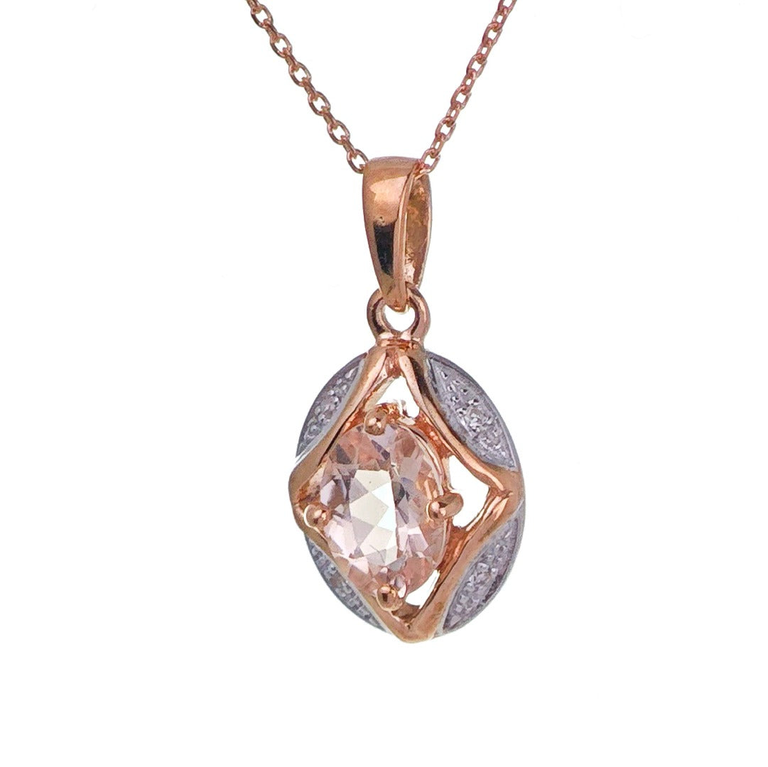 9ct Morganite Necklace Rose Gold 0.66ct Pink Oval Natural Gemstone